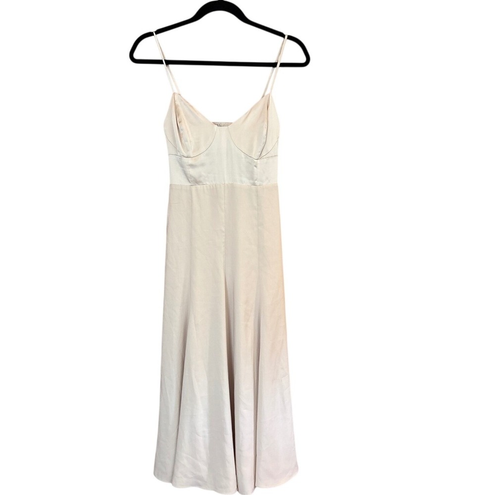 Express Conscious Edit Dress Womens Champagne Satin Bustier Midi SIZE XS